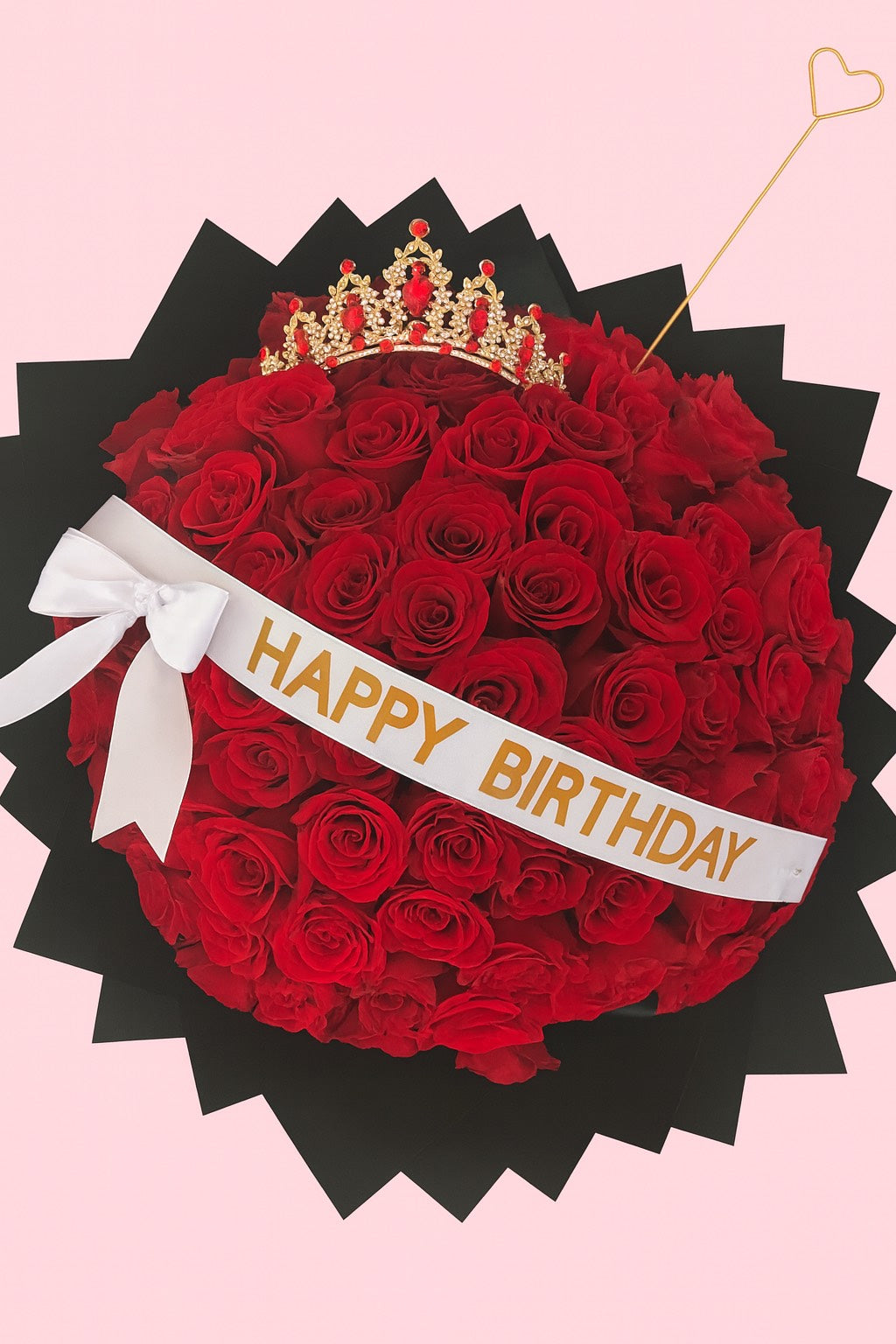 Majestic Bouquet of 100 Red Roses with Crown – Birthday Special