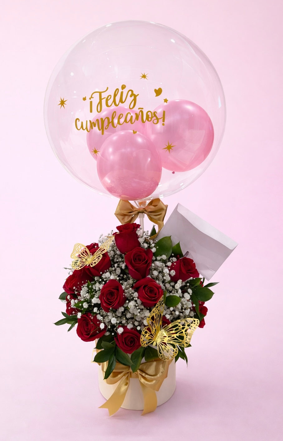 Red Roses Birthday Arrangement with Luxury Balloon