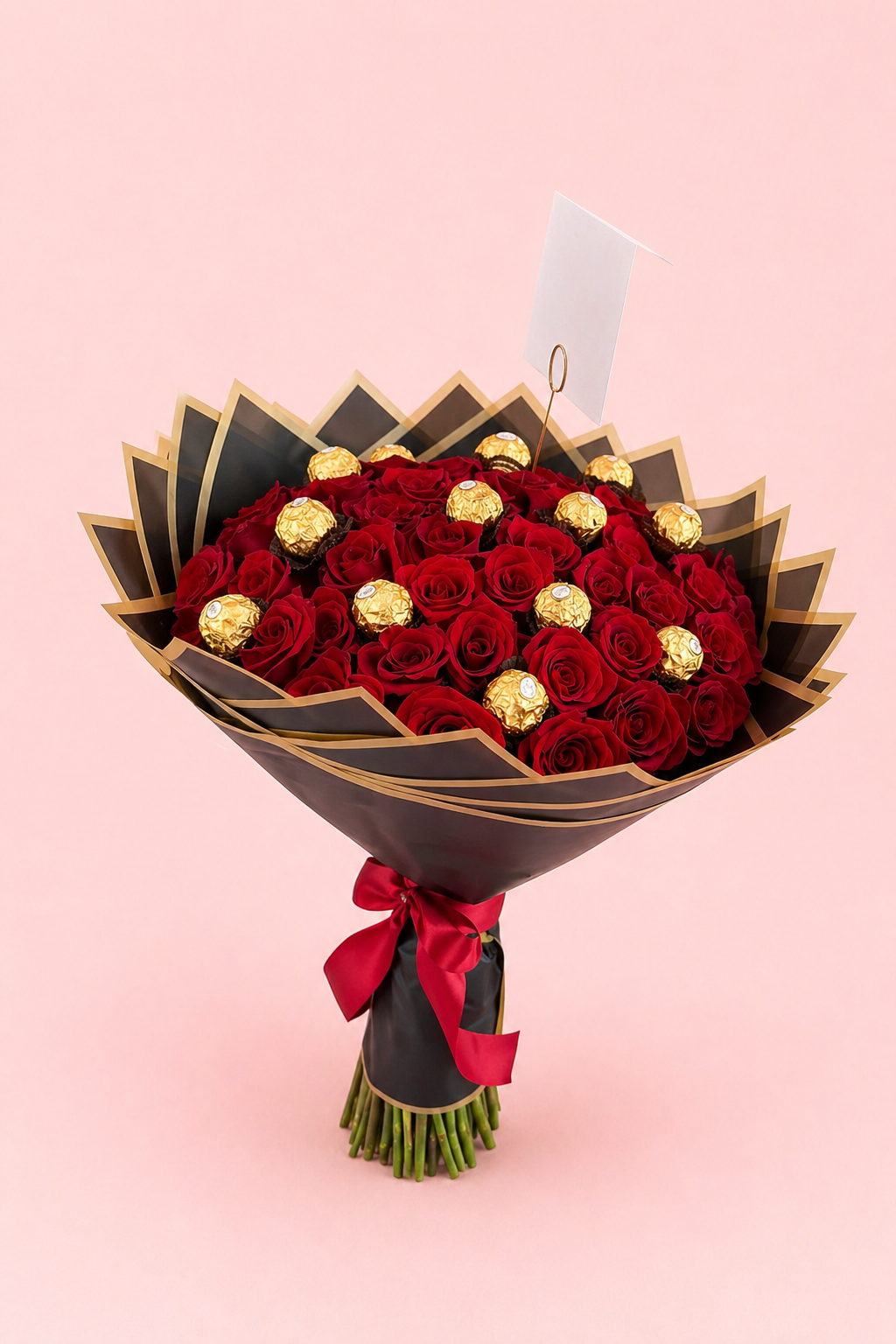 Royal Red Bouquet – 50 Roses with Ferrero Rocher