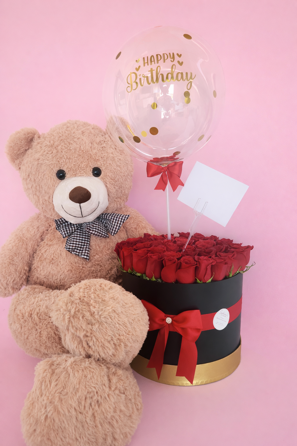 Luxury Red Roses Birthday Box with Teddy Bear