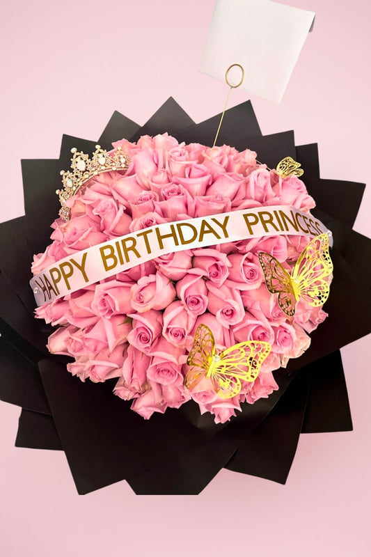 Bouquet of 100 Pink Roses – Princess Style
