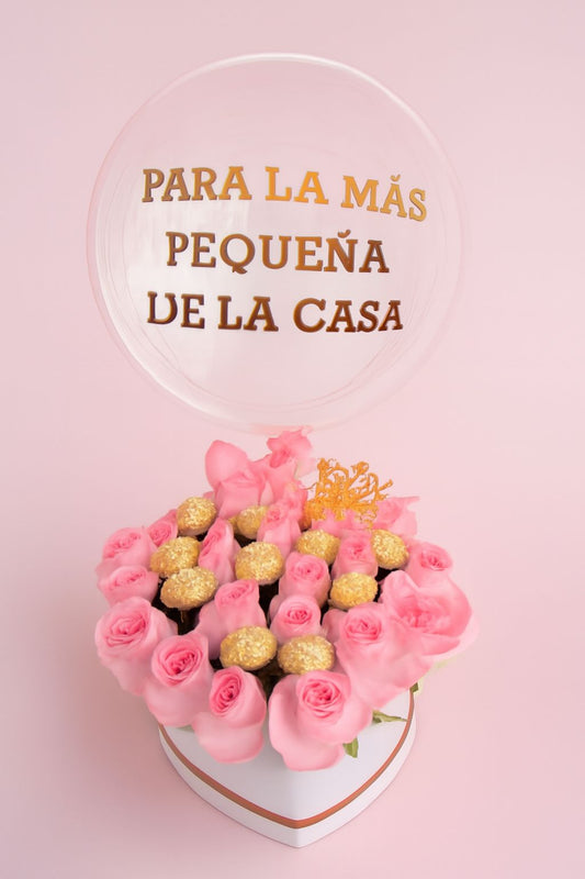Heart of Roses with Chocolates, Balloon, and mini Crown.