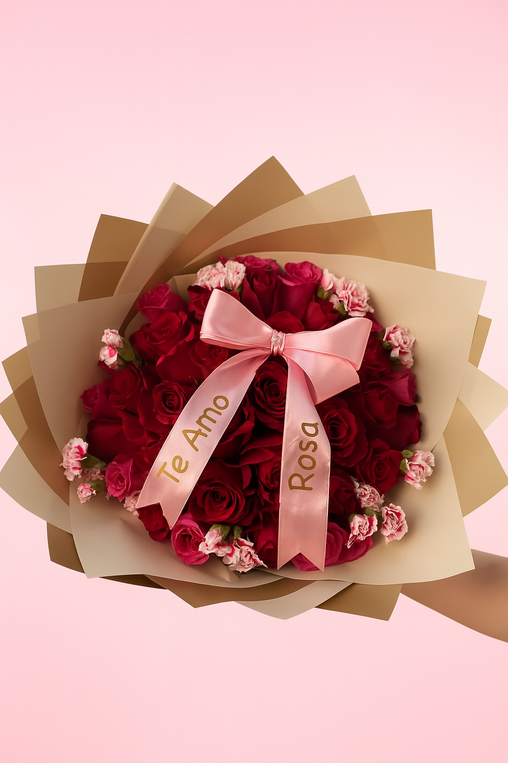 Golden Romance – Bouquet of Roses and Carnations